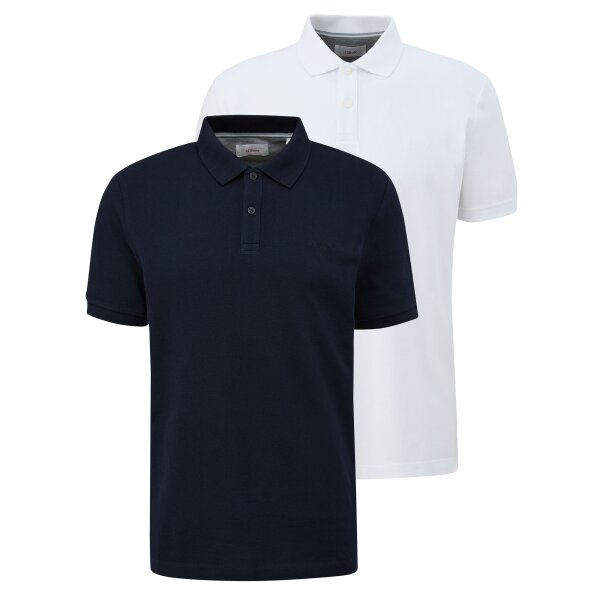 s.Oliver Herren Poloshirt, 2er Pack - Basic, Polokragen, Baumwolle, einfarbig Weiß/Dunkelblau XL