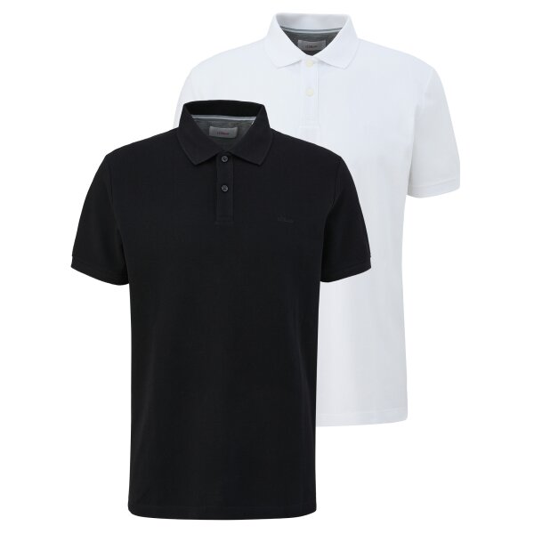 s.Oliver Herren Poloshirt, 2er Pack - Basic, Polokragen, Baumwolle, einfarbig Weiß/Schwarz M