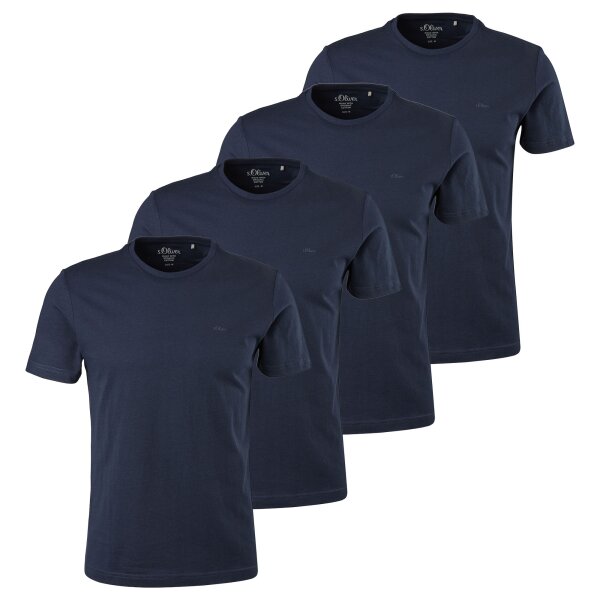 s.Oliver Herren T-Shirt, 4er Pack - Basic, Rundhals, Baumwolle, einfarbig Dunkelblau S
