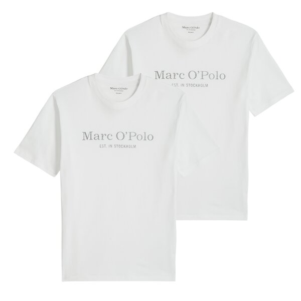 Marc OPolo Mens T-shirt, 2-pack – Large logo, regular fit, cotton, logo print, plain White S (Small)