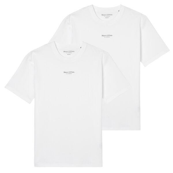 Marc OPolo Herren T-Shirt, 2er Pack - Medium-Logo, Regular Fit, Baumwolle, Logoprint, uni Weiß S
