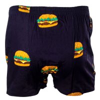 Happy Shorts Mens woven boxer shorts, pack of 3 – American style, cotton, patterned Burger/Pizza/Bier M (Medium)