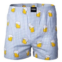 Happy Shorts Mens woven boxer shorts, pack of 3 – American style, cotton, patterned Burger/Pizza/Bier M (Medium)