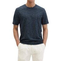 Marc OPolo Mens T-shirt, striped – slub jersey, crew neck, regular fit, cotton Blue M (Medium)