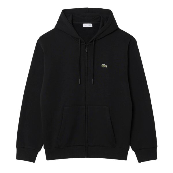 LACOSTE Herren Sweatjacke mit Kapuze - Zipped Fleece Front Hoodie, Regular Fit Schwarz S