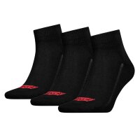 Levis Unisex Quarter-Socken, 3er Pack- Mid Cut Batwing Logo, Recycled Cotton 3P, einfarbig Schwarz 39-42