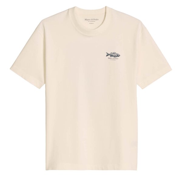 Marc OPolo Mens T-shirt, short-sleeved – crew neck, loose fit, heavy jersey, cotton, print White M (Medium)