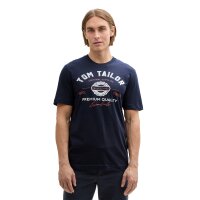 TOM TAILOR Herren T-Shirt - Logo Tee, Rundhals, Regular Fit, Baumwolle, Print Blau M
