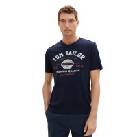 TOM TAILOR Herren T-Shirt - Logo Tee, Rundhals, Regular Fit, Baumwolle, Print Blau M