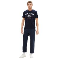 TOM TAILOR Herren T-Shirt - Logo Tee, Rundhals, Regular Fit, Baumwolle, Print Blau M