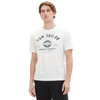 TOM TAILOR Herren T-Shirt - Logo Tee, Rundhals, Regular Fit, Baumwolle, Print Weiß M