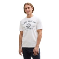 TOM TAILOR Mens T-shirt – Logo T-shirt, crew neck, regular fit, cotton, print White M (Medium)