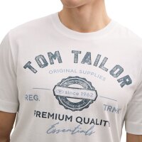 TOM TAILOR Mens T-shirt – Logo T-shirt, crew neck, regular fit, cotton, print White M (Medium)