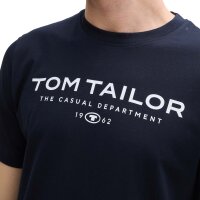 TOM TAILOR Herren T-Shirt - T-Shirt with Print, Rundhals, Regular Fit, Baumwolle Blau M