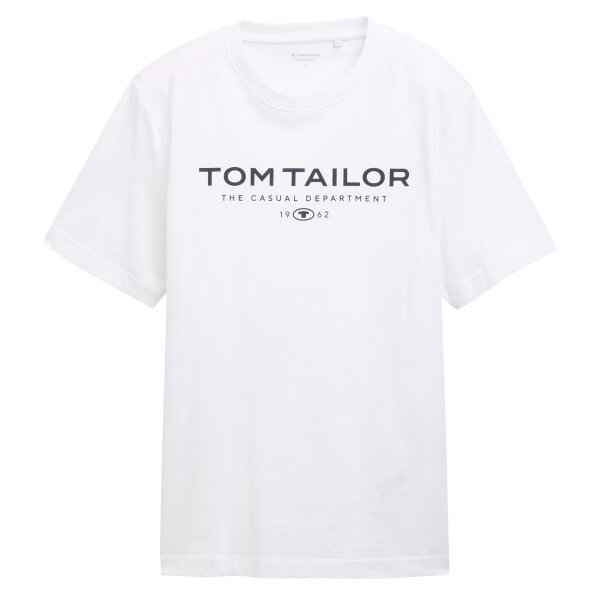 TOM TAILOR Mens T-shirt – Printed T-shirt, crew neck, regular fit, cotton White M (Medium)