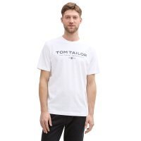 TOM TAILOR Herren T-Shirt - T-Shirt with Print, Rundhals, Regular Fit, Baumwolle Weiß M