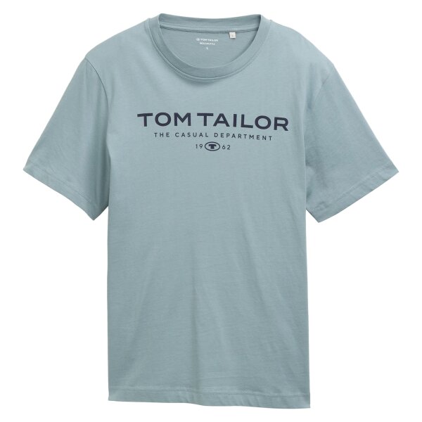 TOM TAILOR Mens T-shirt – Printed T-shirt, crew neck, regular fit, cotton Mint Green L (Large)