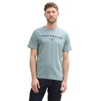 TOM TAILOR Herren T-Shirt - T-Shirt with Print, Rundhals, Regular Fit, Baumwolle Mintgrün L