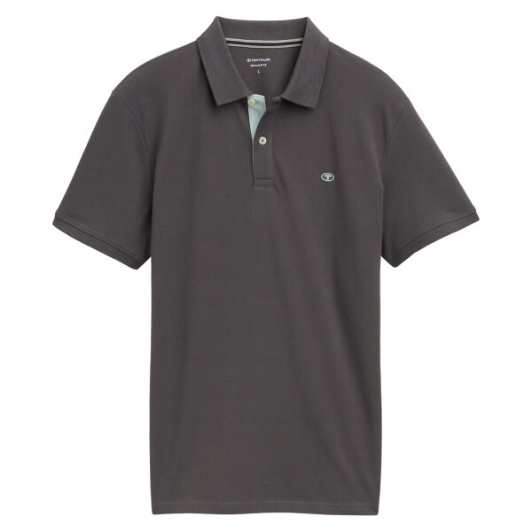 TOM TAILOR Mens Polo Shirt, Button Placket - Basic Polo With Contrast, Regular Fit, Cotton Grey M (Medium)