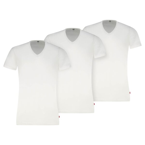 Levis Herren T-Shirts, 3er Pack - Solid V-Neck 3P, V-Ausschnitt, Cotton Stretch, ECOM Weiß M