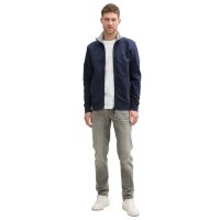 TOM TAILOR Mens Sweat Jacket with Stand-Up Collar - Printed Stand-Up Sweat Jacket, Regular Fit, Cotton Blend Blue M (Medium)
