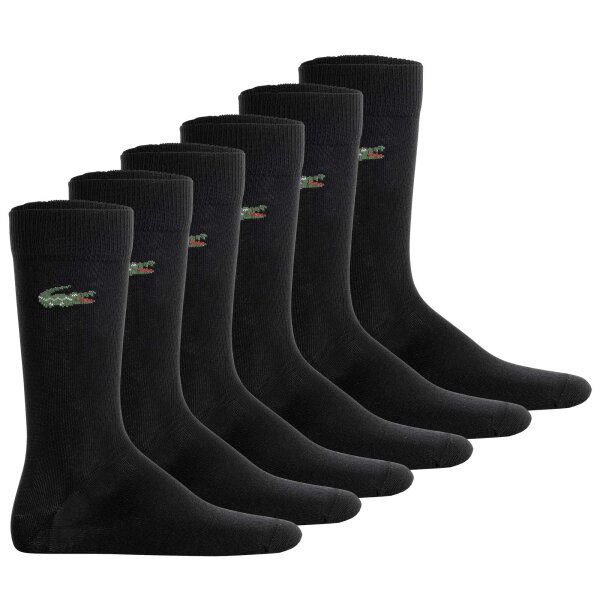 LACOSTE Unisex Socks, 6-pack – Long Cotton Blend Jersey Socks, Business Socks, Logo, Plain Black 39-42
