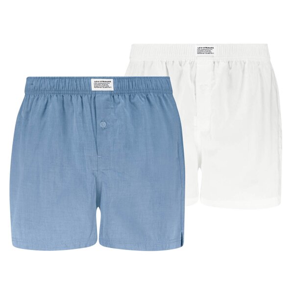 Levis Men Woven Boxer Shorts, 2-pack - Woven Boxers 2P, cotton, plain White/Light blue S (Small)