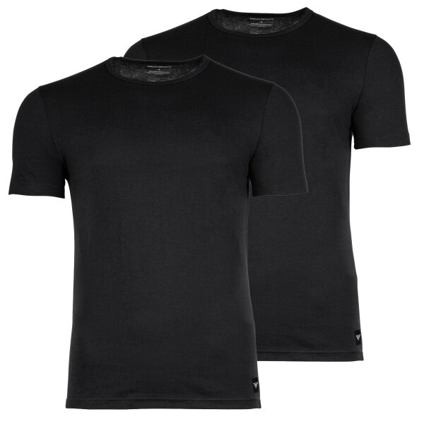 EMPORIO ARMANI mens T-shirt, 2-pack - ESSENTIAL LOGOLABEL, round neck, stretch cotton Black L (Large)