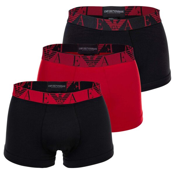 EMPORIO ARMANI Herren Trunks, 3er Pack - BOLD MONOGRAM, Shorts, Stretch Cotton Schwarz/Rot/Schwarz XL
