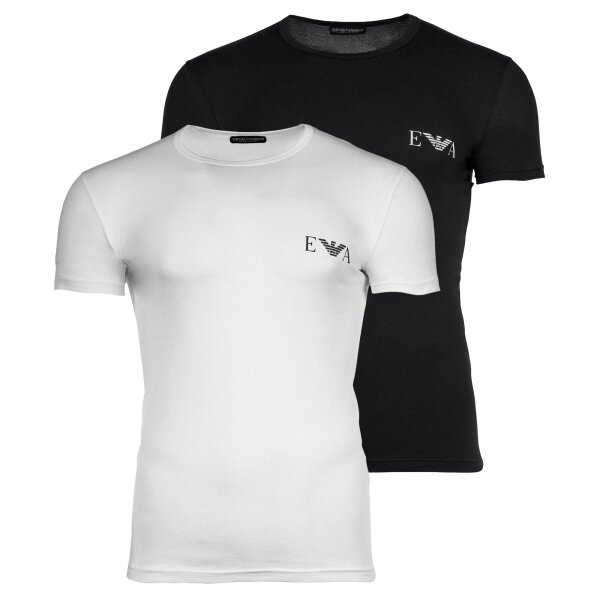 EMPORIO ARMANI Mens T-Shirt, 2-Pack - BOLD MONOGRAM, Short Sleeve, Round Neck, Stretch Cotton Black/White S (Small)
