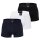 EMPORIO ARMANI Herren Trunks, 3er Pack - ESSENTIAL LOGOLABEL, Shorts, Stretch Cotton Schwarz/Weiß/Blau M