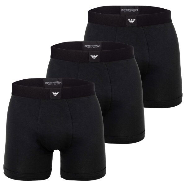 EMPORIO ARMANI Mens boxer shorts, pack of 3 – ESSENTIAL LOGOLABEL, long boxer shorts, stretch cotton Black M (Medium)