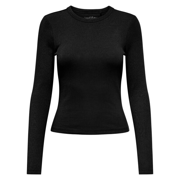 ONLY Women Ribbed Long-Sleeved T-Shirt - ONLVAL O-NECKT SWEAT, Crew Neck, Regular Fit, Stretch Cotton, Plain Black XS (X-Small)