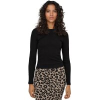 ONLY Damen Ripp-Langarmshirt - ONLVAL O-NECKT SWEAT, Rundhals, Regular Fit, Baumwoll-Stretch, einfarbig Schwarz XS