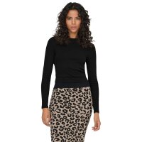 ONLY Damen Ripp-Langarmshirt - ONLVAL O-NECKT SWEAT, Rundhals, Regular Fit, Baumwoll-Stretch, einfarbig Schwarz XS