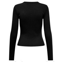 ONLY Women Ribbed Long-Sleeved T-Shirt - ONLVAL O-NECKT SWEAT, Crew Neck, Regular Fit, Stretch Cotton, Plain Black XS (X-Small)