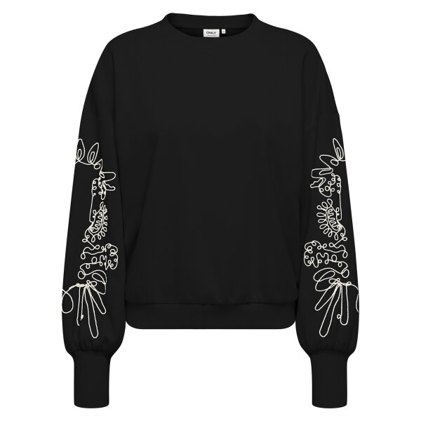 ONLY Damen Sweatshirt - ONLBROOKE, Rundhals, Baumwollmsichung, floral Schwarz XS
