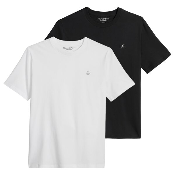 Marc OPolo Men’s T-Shirt, 2-Pack - Kjer, Crew Neck, Regular Fit, Cotton Black/White M (Medium)