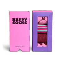 Happy Socks Unisex Socken, 4er Pack - Graphic Socks, Geschenkbox, Streifen, Baumwollmischung Pink/Rot/Blau 36-40