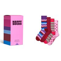 Happy Socks Unisex Socks, Pack of 4 – Graphic Socks, Gift Box, Stripes, Cotton Blend Pink/Red/Blue 36-40 (UK 4-7)