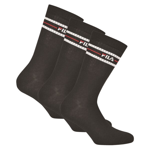 FILA Unisex Socken 3 Paar - Street, Sport, Lifestyle, Socks Set, Stripes, 35-46 Schwarz 39-42 (6-8 UK)