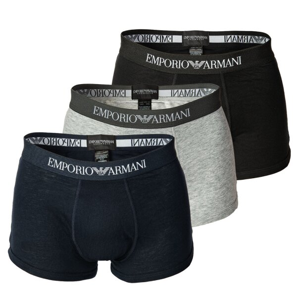 EMPORIO ARMANI Men Boxer Shorts Pack of 3 - Mens Knit Trunk, Pure Cotton, uni Navy/Grey/Black S (Small)