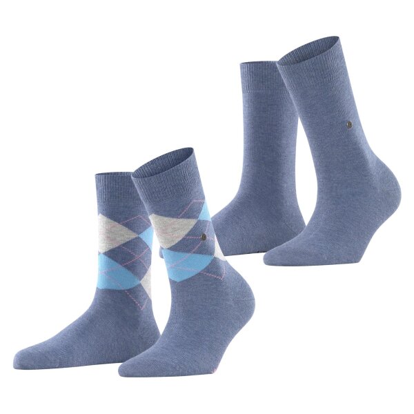 Burlington Ladies Socks Everyday Mix 2er Pack - Rhomb and Uni, One Size, 36-41 blue