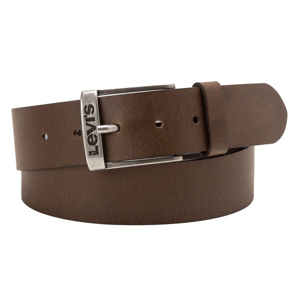 Levis Mens Belt - NEW DUNCAN, leather belt with buckle, logo, genuine leather Dark Brown 100 cm