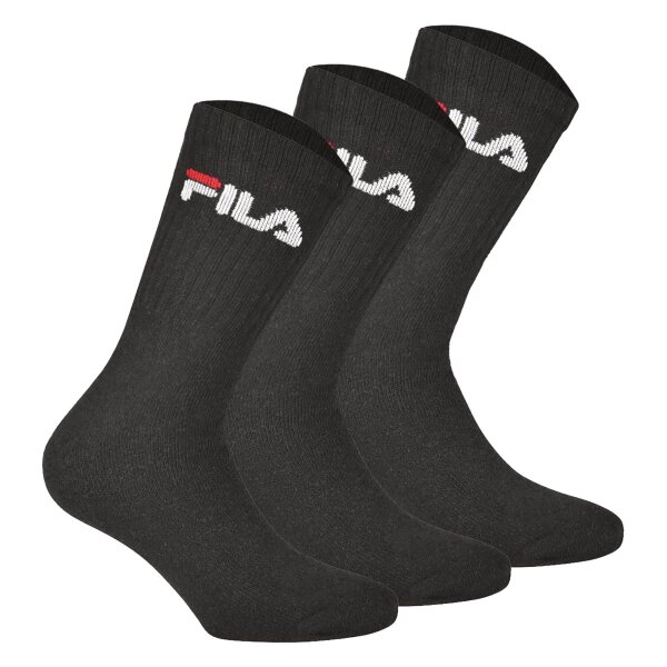 FILA Unisex Socken 3 Paar - Tennissocken, Crew Socks, Frottee, Sport, Logo 35-46 Schwarz 43-46 (9-11 UK)