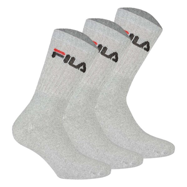 FILA Unisex socks 3 pairs - tennis socks, crew socks, terry, sport, logo 35-46 Grau 43-46 (9-11 UK)