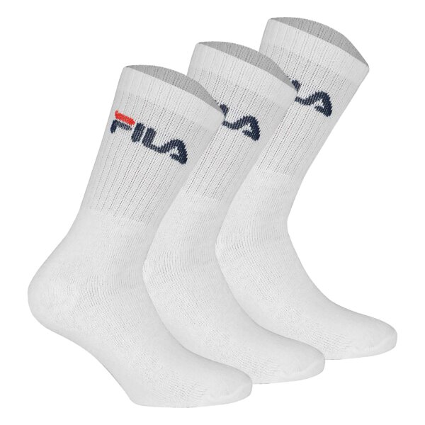 FILA Unisex Socken 3 Paar - Tennissocken, Crew Socks, Frottee, Sport, Logo 35-46 Weiß 39-42 (6-8 UK)