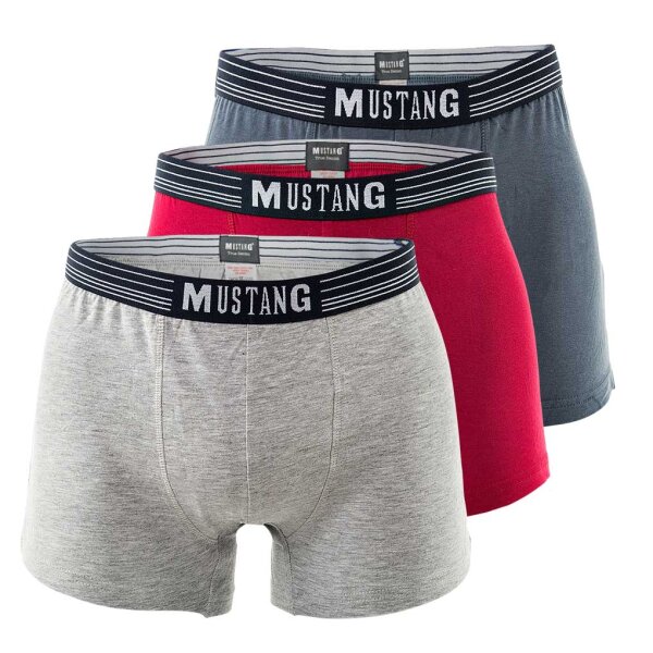 MUSTANG Herren Boxershorts, 3er Pack - Retroshorts, Pants, True Denim Blau/Graumel./Rot S (Gr. Small)