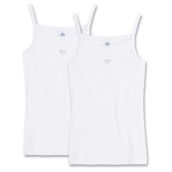 Sanetta Girls Undershirt with Heart, Pack of 2 - Top, Shirt without Arms, Organic Cotton, white