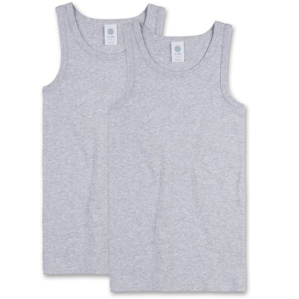 Sanetta Boys Undershirt Pack of 2 - Shirt without Sleeves, Tank Top, Basic, Organic Cotton, light grey